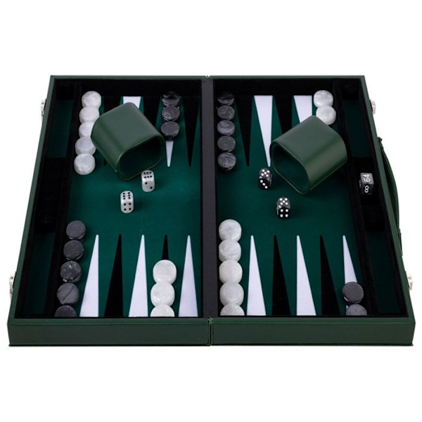 Backgammon de Luxe - Hög kvalitet - 15 tum - Syntetiskt läder - Filtinlägg - Pärlbelagda spelpjäser