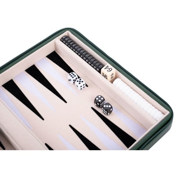 Backgammon resespelpåse 9" Röd konstläder - Dragkedja - Filtad insida: kräm/svart/vit - 250503 grön