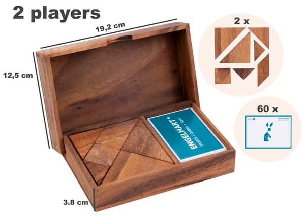 Trä pussel - ENGELHART - Dubbel Tangram Djur - Ekologisk - 1-2 spelare - 4 år och uppåt