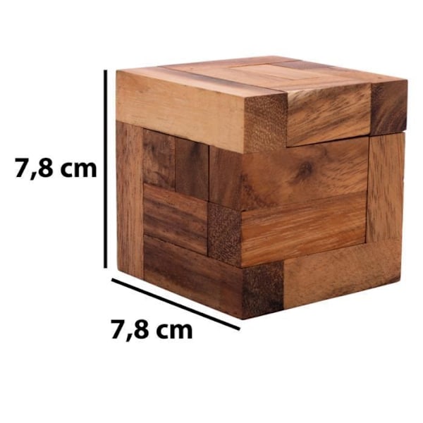 Träpussel - Engelhart - CONVOLUTION - 6 bitar - Expertnivå - Kub 7,8 cm kastanj