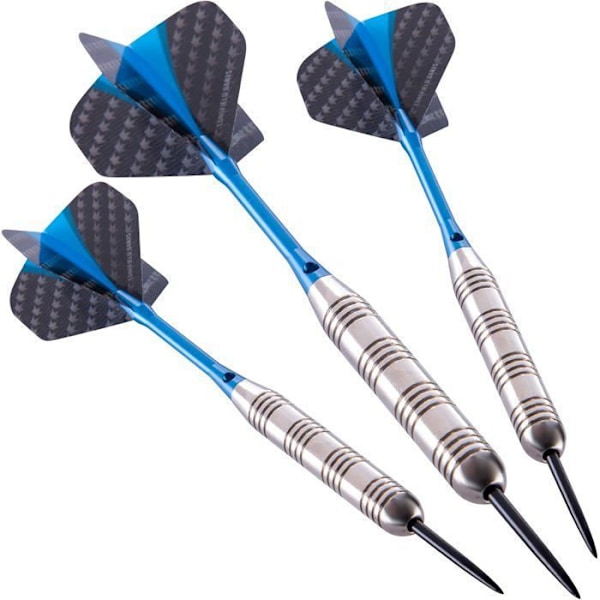 Set med 12 dartpilar spets i stål i mässingsutseende tungsten- 4 spelare- 23 gr - ENGELHART - Presentförpackning med tillbehör Svart silver