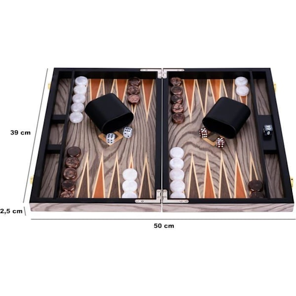 Backgammon Luxe 15 Tum ENGELHART - Fällbart Träskåp i Grå Ebonit - Strategispel och Tillbehör grå