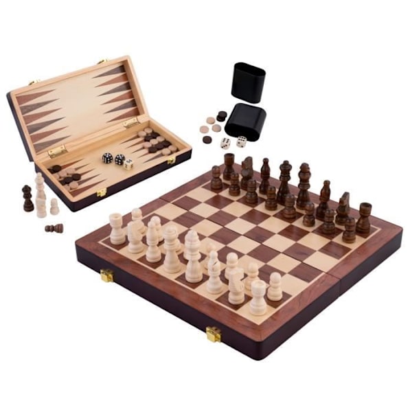 Vikbart schack- och backgammonset 30 cm x 30 cm i ask