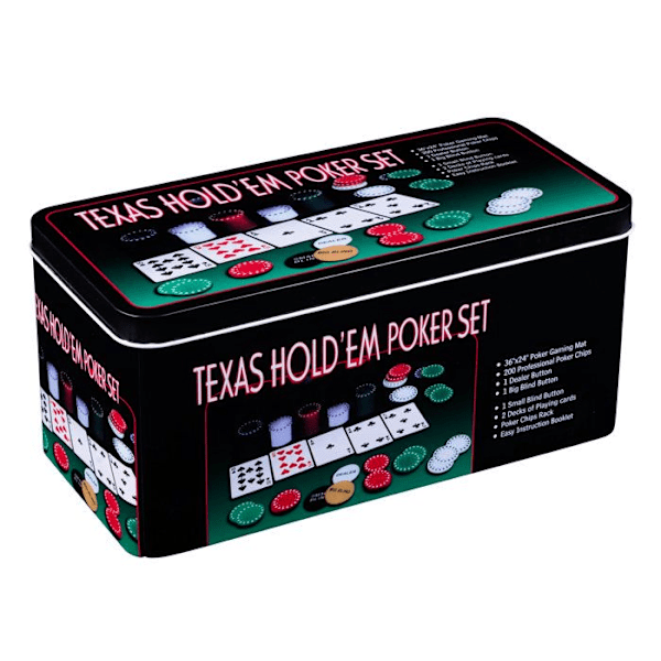 Komplett pokerset - Engelhart - Plåtlåda - 200 pokerchips - 2 kortlekar - Inkluderade tillbehör Metall