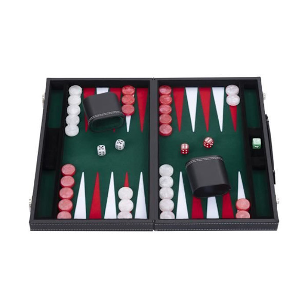 Lyx Backgammon 18" 45,5 cm - Hög kvalitet - Läderimitation, specialinlagd filt, pärlmarker och tärningar (Vit/Röd/grön)) Vit, Röd, Grön
