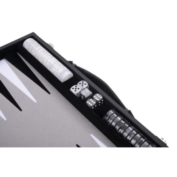 Deluxe backgammon 47 cm x 38 cm x 2,7 cm pro. och fritid (svart/vit/grå)