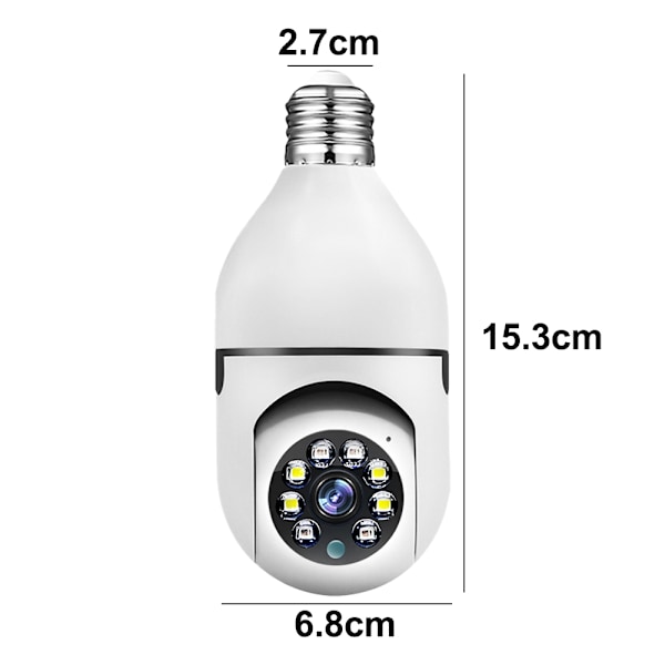 3MP glödlampa säkerhetskamera, WiFi trådlös hemkamera, 360° graders pan/tilt vy nattvision, inomhus/utomhus (SD-kort ingår ej)