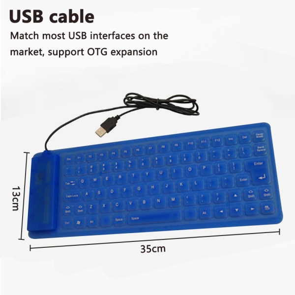 85-tangenters mjukt tangentbord Fällbart Silikon Tangentbord USB Trådbundet Vattentätt Rollup Tangentbord för PC Notebook Laptop