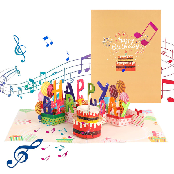 3D-musikaliskt födelsedagspopup-kort med blåsbart LED-ljus och Grattis på födelsedagen