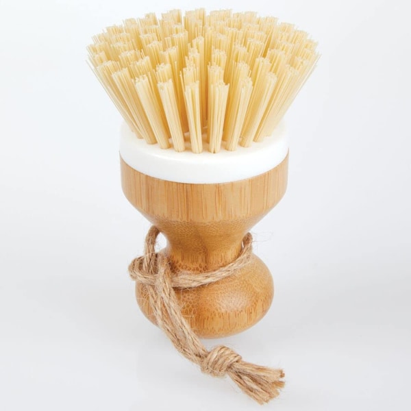 Bambu borste för rengöring utan repor, diskborste för kök, badrum - Perfekt för rengöring av tunga grytor och stekpannor, - 2-pack - Vit/naturlig