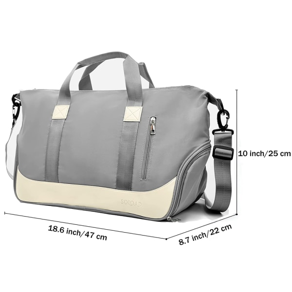 Resväska axelväska lätt med skofack och våtfack (grå)