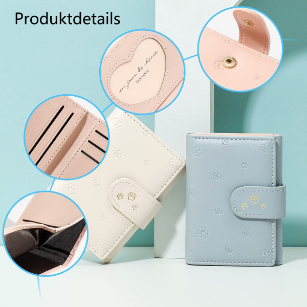 Damväska, slät och mjuk konstläderväska, litet och kort format, plånbok, liten plånbok med 8 kortplatser och sedelfack