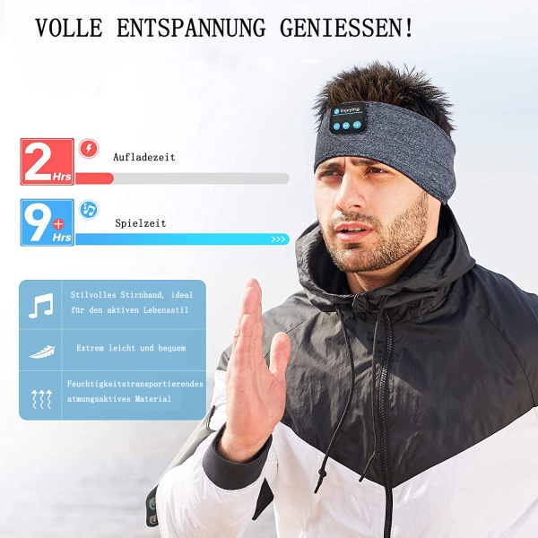 Schlafkopfhörer, kabellos, Bluetooth-Sport-Stirnbandkopfhörer med ultradünnen HD-Stereolautsprechern, perfekt till Schlafen, Training, Joggen,