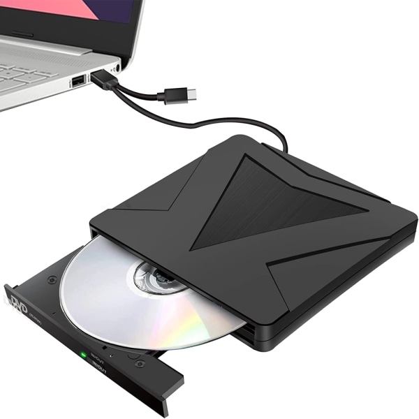 Externes DVD-CD-Laufwerk USB 3.0 & Type-C Plug & Play Tragbarer CD-DVD +/- RW-Brenner Externes Player-Laufwerk för Laptop/PC/Desktop/MacBook,