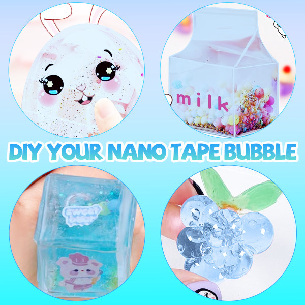 Nano Tejp Bubbles Set, 3 m Nano Dubbelhäftande Tejp, Magic, Bubble Tape Toy Kit, Självhäftande DIY Craft Kit för flickor, pojkar