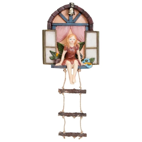 Harts Resin Fairy Door Staty, Chic Cartoon Carvad Hängande Ornament, Söta Fairy för Trädgård, Gräsmatta