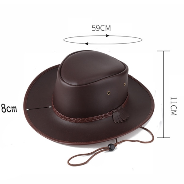 Svart Jungle Bulle Läderhatt, Western Hat, Australian Hat, Cowboy Hat