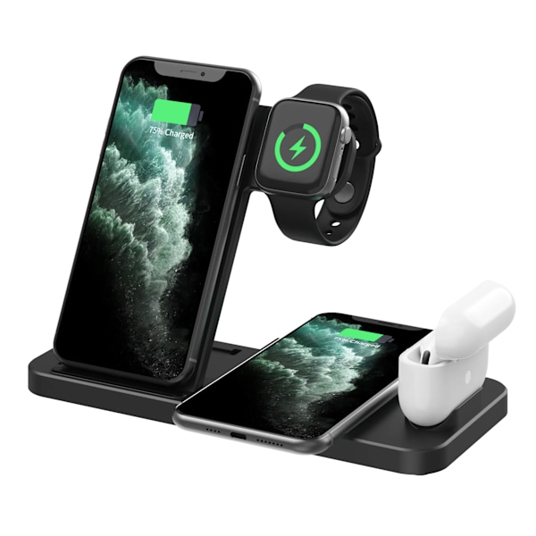 Trådlös laddare, 4 i 1 induktiv laddstation, trådlös laddare för Phone/Samsung/iWatch/AirPods