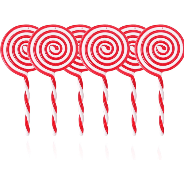 6 st Plast Julgodis Lollipop Ornament Vita och röda Julgran Hängande dekorationer Prydnad för Holiday Party Holiday Utsmyckning