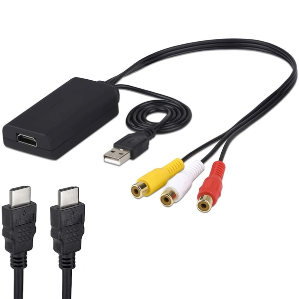 HDMI till RCA-kabel, HDMI till RCA-omvandlare, AV 3RCA CVBS-komposit till 1080P HDMI-ljudvideoadapter stöder NTSC för HDTV, Apple TV, PC, bärbar dator,