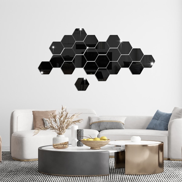 24-pack hexagonformade spegelväggsdekaler, 3D hexagonformade akrylspeglar för pojkar flickor, barnrum, sovrum, hem vardagsrum soffa TV-inställning