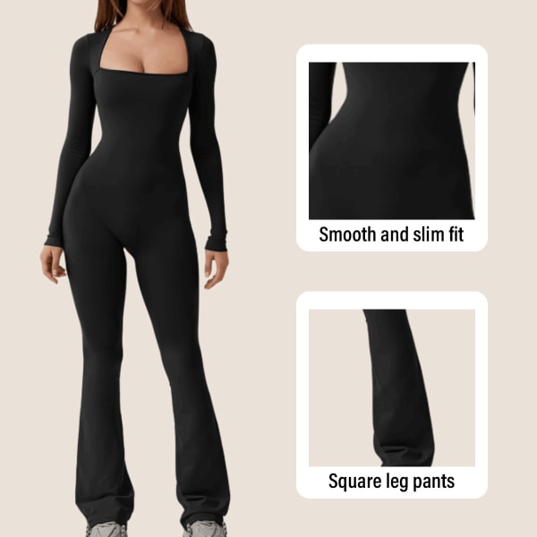 Jumpsuits för kvinnor Square Neck Bred Ben Full Längd Romper Playsuit