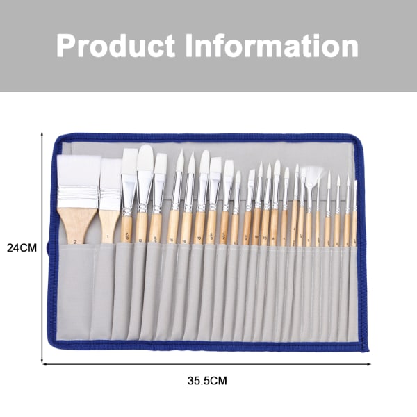 Konstnärs pensel set, 24 st målning penslar set med canvas rulle för akryl, akvarell, gouache, multi storlek