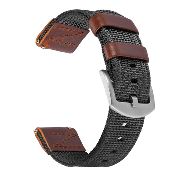 Svart och brunt klockarmband av nylon och läder 20mm