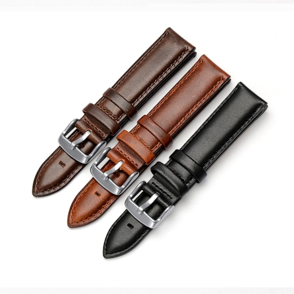 Klassiskt klockarmband av brunt läder Brown 20mm