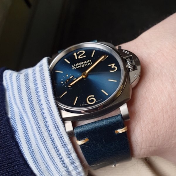 Blåt vintage læderurrem Blue 22mm