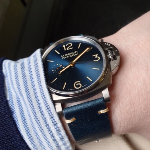 Blått vintage klockarmband av läder Blue 22mm