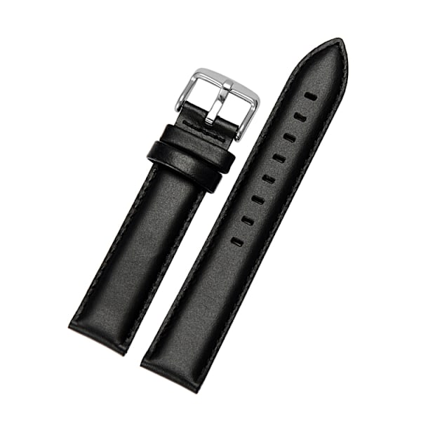 Klassiskt klockarmband av svart läder Black 14mm