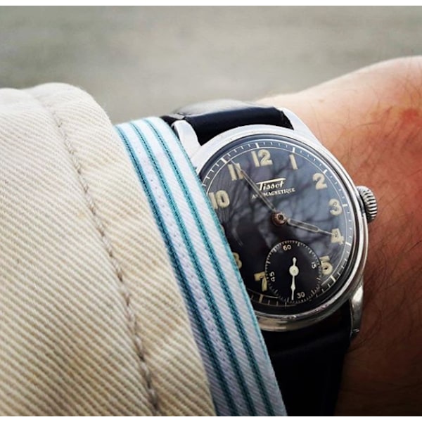 Klassiskt klockarmband av svart läder Black 22mm
