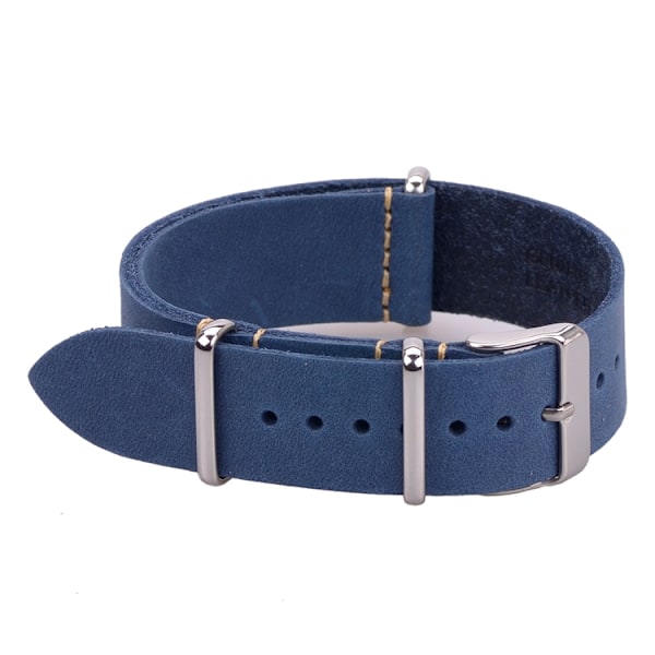 Natoband av blått läder Blue 22mm