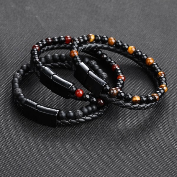 Armbånd laget av perler og lær Black Röd och svart
