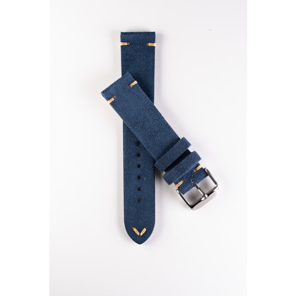 Premium sininen mokkanahka kellon ranneke Blue 22mm