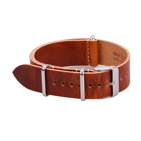 Natoband av brunt läder Brown 22mm