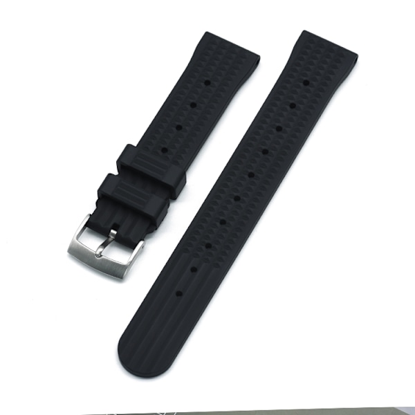 Waffle klockarmband av svart FKM gummi Black 20mm