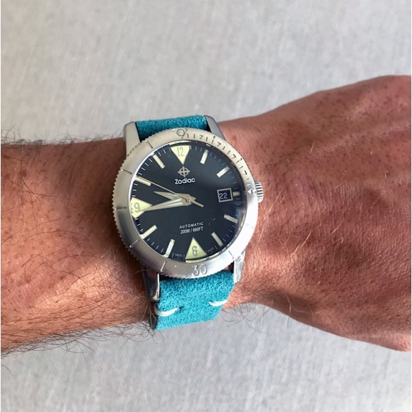 Klockarmband av turkos mocka / läder Turquoise 22mm