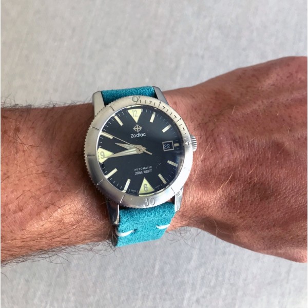 Klockarmband av turkos mocka / läder Turquoise 24mm