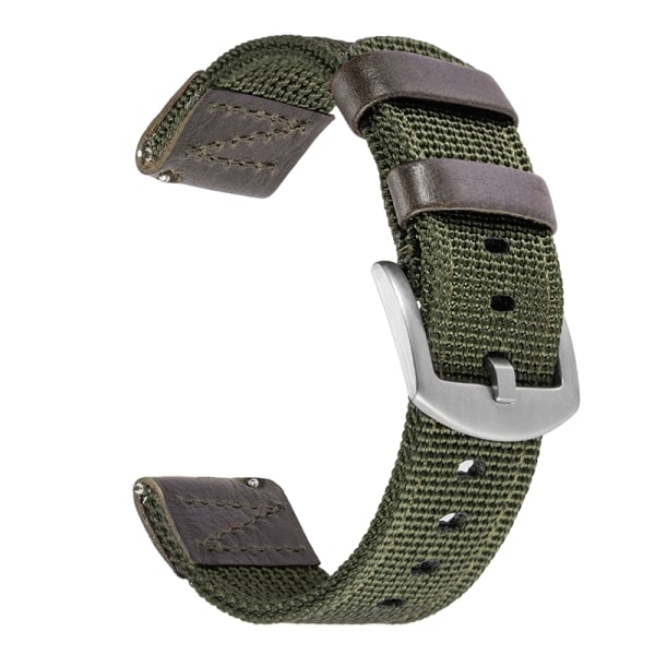 Grönt klockarmband av nylon och läder Green 22mm