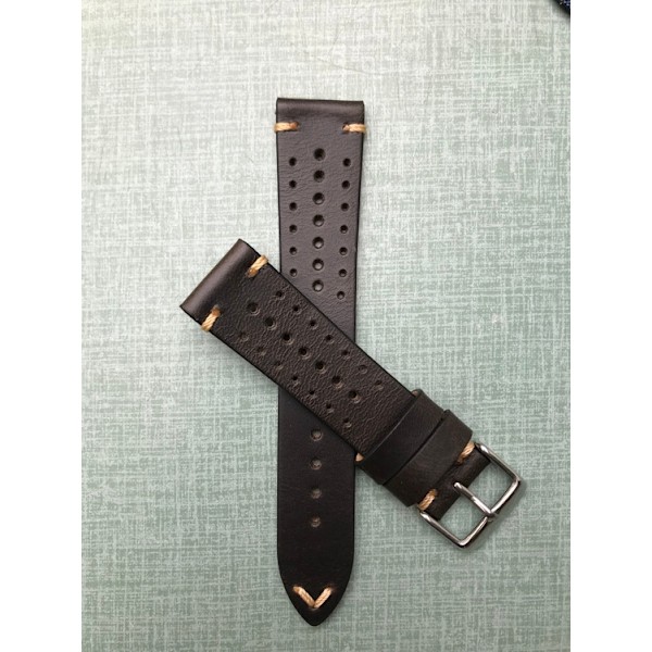 Racing klockarmband av svart läder Black 18mm