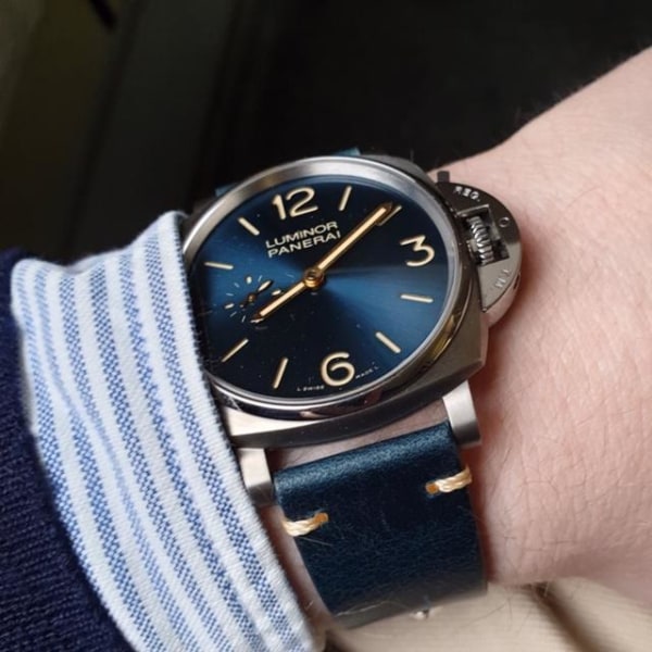 Sininen vintage nahkainen kellon ranneke Blue 22mm 3761 | Fyndiq