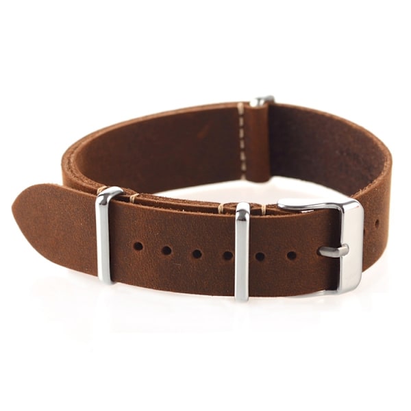 Natoband av mörkbrunt läder Dark brown 22mm