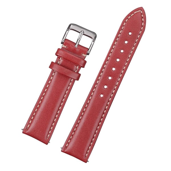 Klassiskt klockarmband av rött läder med vit söm Red 20mm