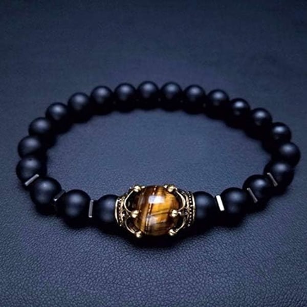 Crown King Perle Armbånd til Mænd Kvinder, 8MM Stretch Tiger Eye Armbånd Naturlige Sten Perler Matte Onyx Cool Naturlige Sten Perler Armbånd