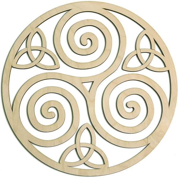 WABJTAM Triskele Knot -puinen seinätaide (irlantilaiset symbolit, kelttiläinen kolmikierre, kelttiläinen kodin sisustus, irlantilainen seinätaide, kolmispiraali) luonnonpuu