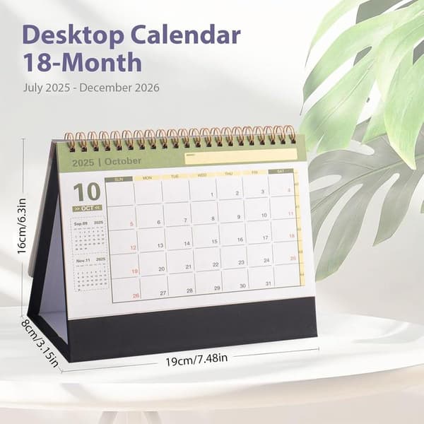 Bordskalender 2025-2026, 19 x 16 cm, Svart. Black