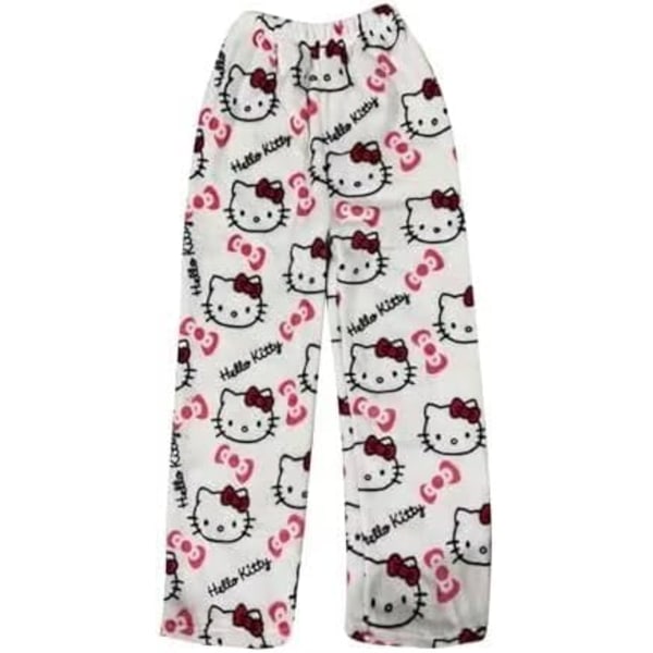 Hello Kitty -fleece-pehmeät kawaii-pyjamat, kotipöksyt, piirretty, rento, anime, mukavat, syksy-talvi, lämpimät pyjamat, rentot housut White XXL