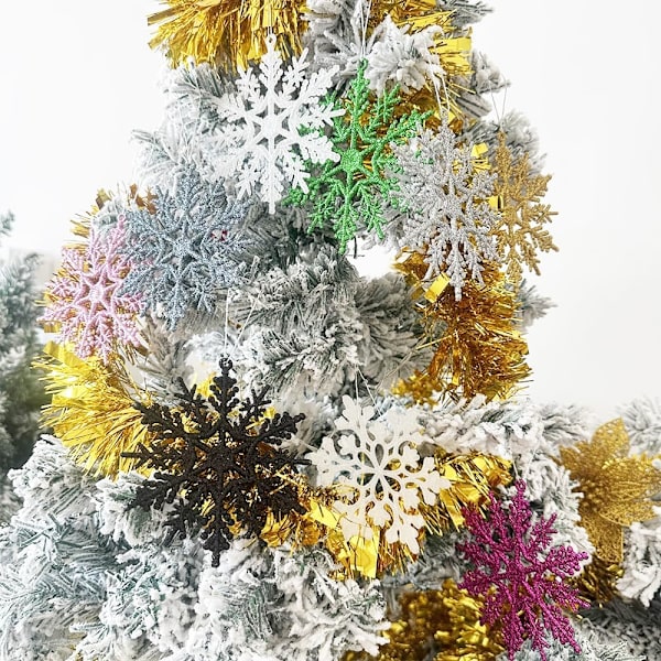 12 kappaletta valkoisia lumihiutaleita, 10 cm:n glitter-lumihiutaleita, riippuvia glitter-lumihiutalekoristeita joulukuusen koristeeksi juhliin, joulukotiin